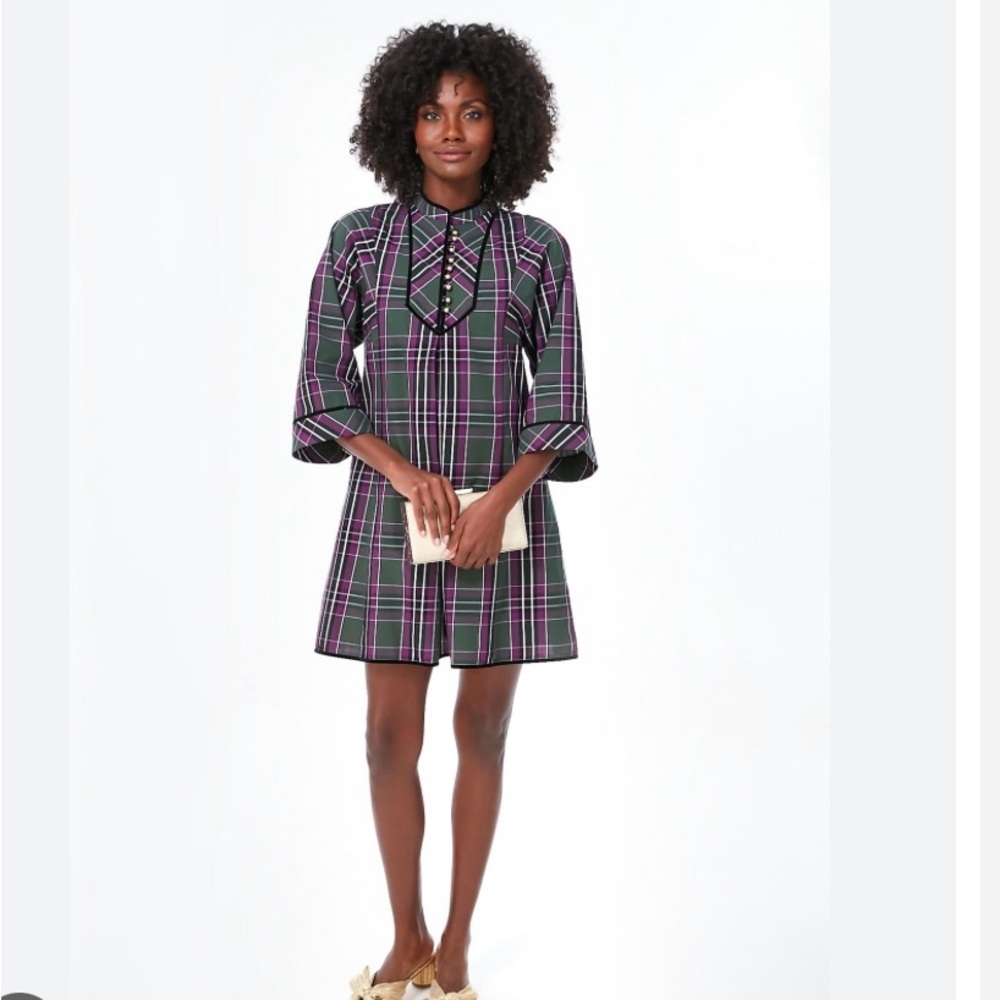 💜Tuckernuck Aubergine Tartan Indre Dress Womens Purple Tunic Sleeved